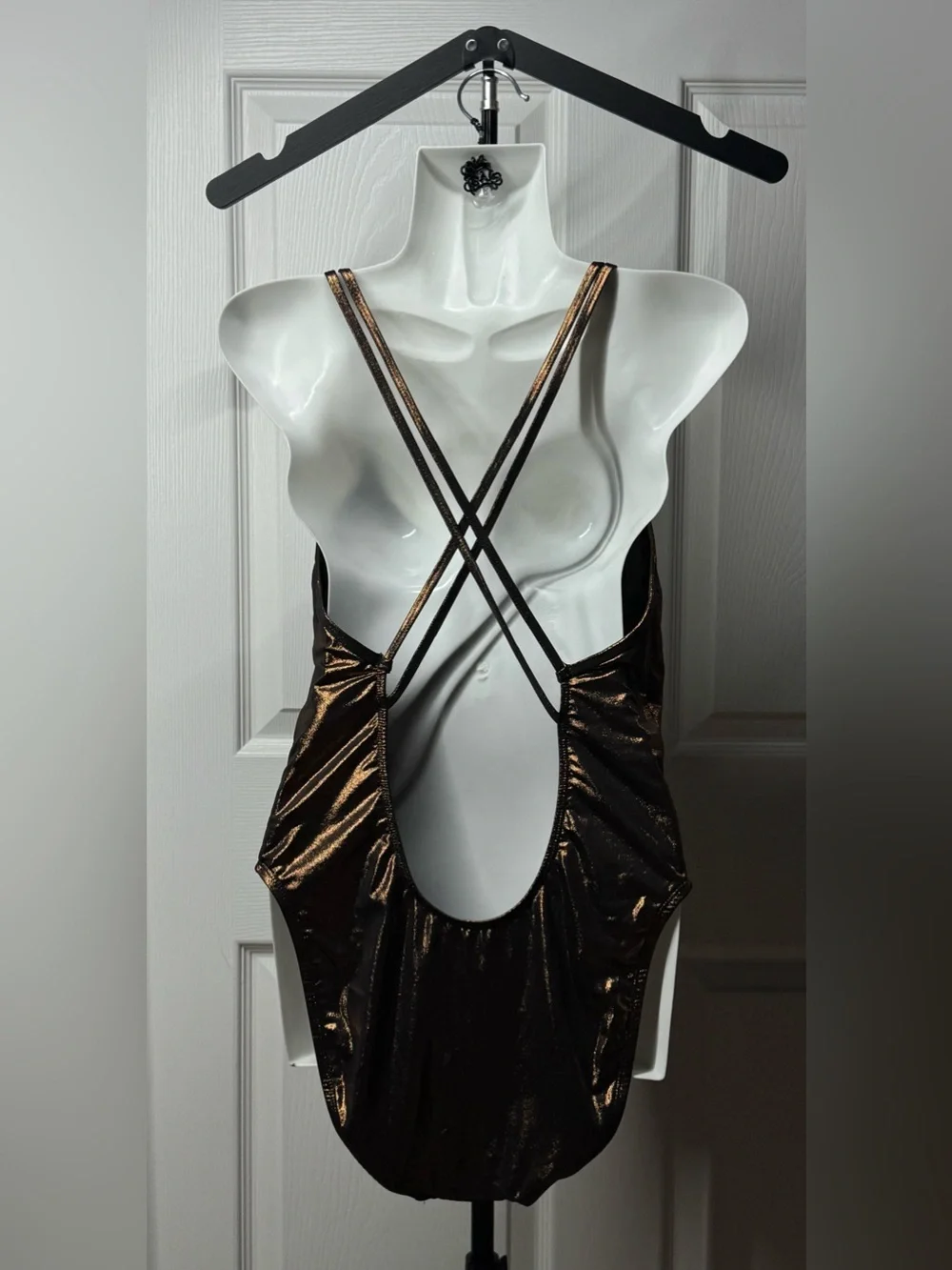The Bikini Lab Metallic Bronze Lace-Up One-Piece Swimsuit Size L